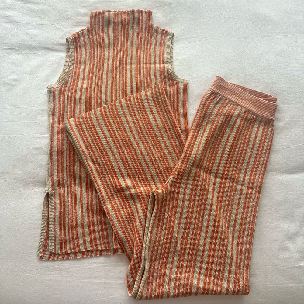 Orange and cream striped vintage knit set Ibiza vibes